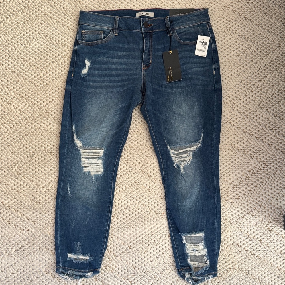 Refuge Dark Blue Distressed Boyfriend Jeans